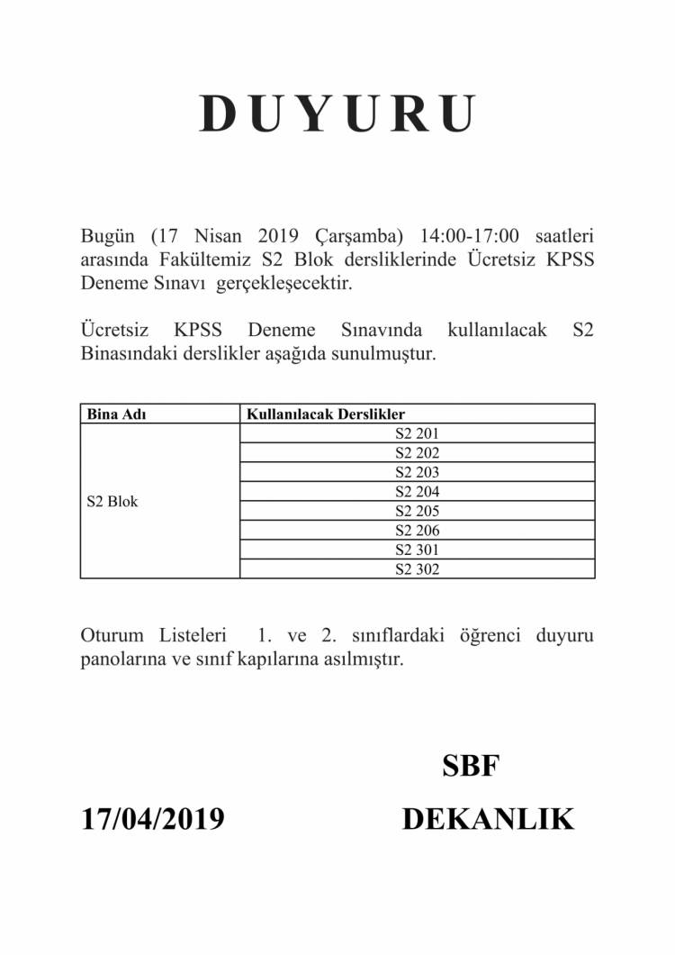 KPSS Deneme Sınavına Girecek Öğrencilere Duyuru