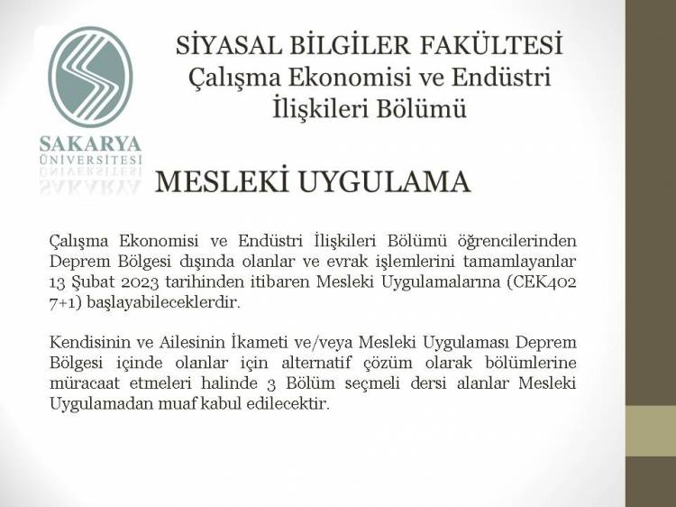 MESLEKİ UYGULAMA DUYURUSU